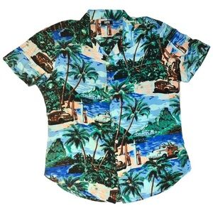 Aloha Shirt Super Massive Hawaiian Camp Island Aloha Tropical Print Shirt Size L